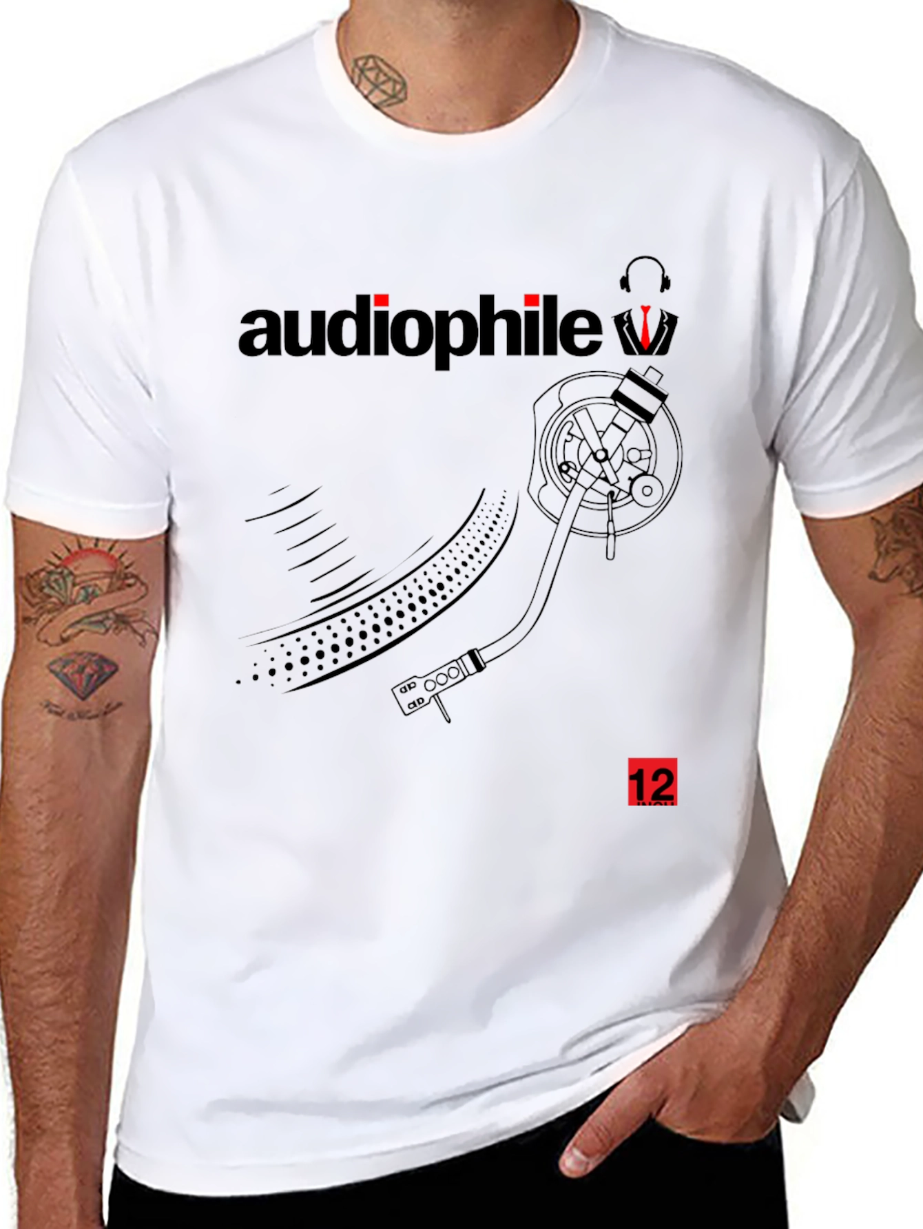 Black Audiophile T-Shirt - Record Player Graphic Tee - Black view 8