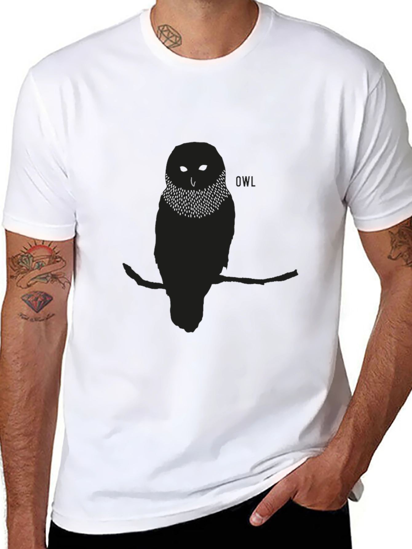 Black Men's Black Owl Graphic Print T-Shirt view 8
