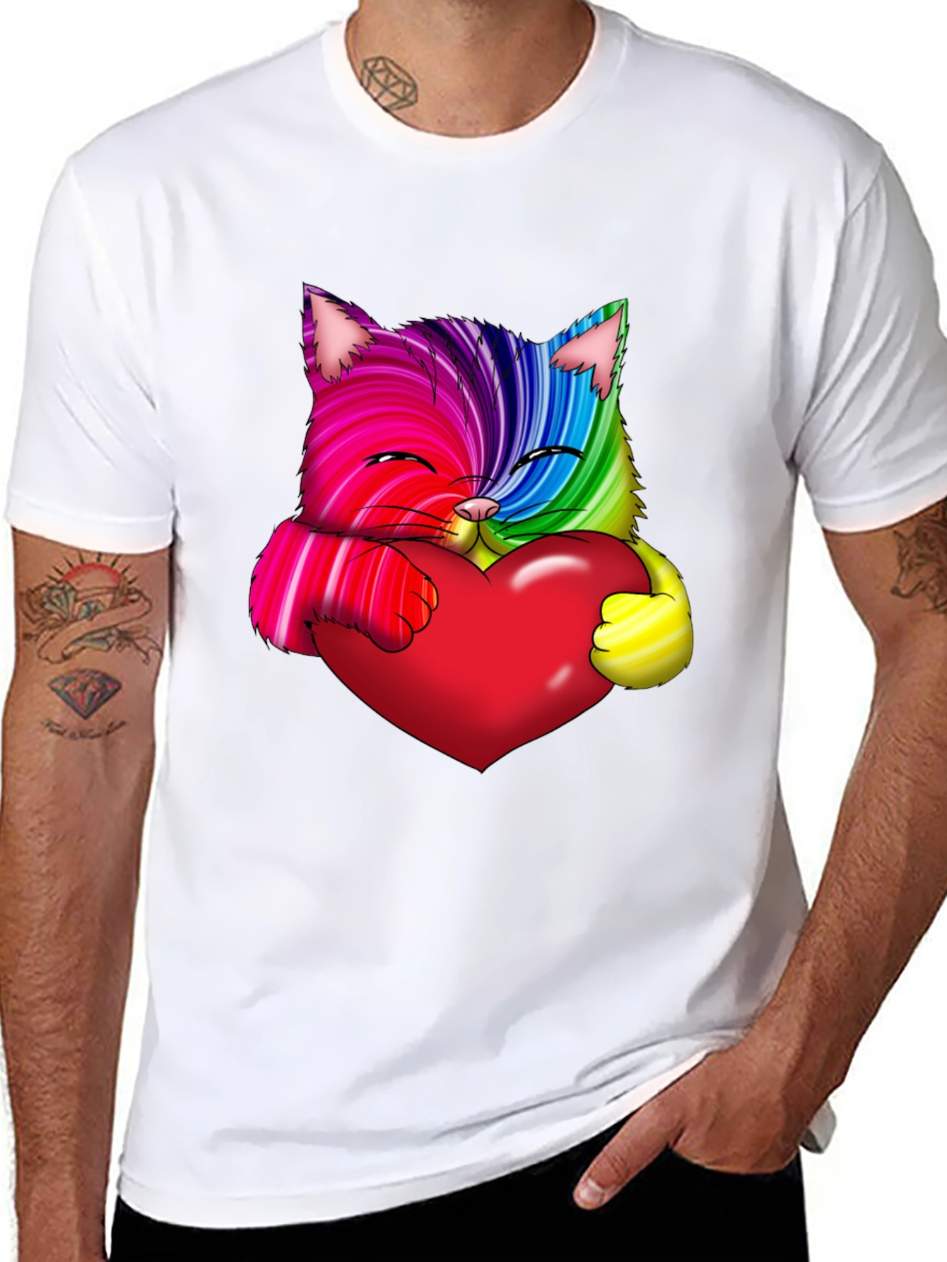 Black Rainbow Cat Heart Graphic Tee - Love & Pride view 8