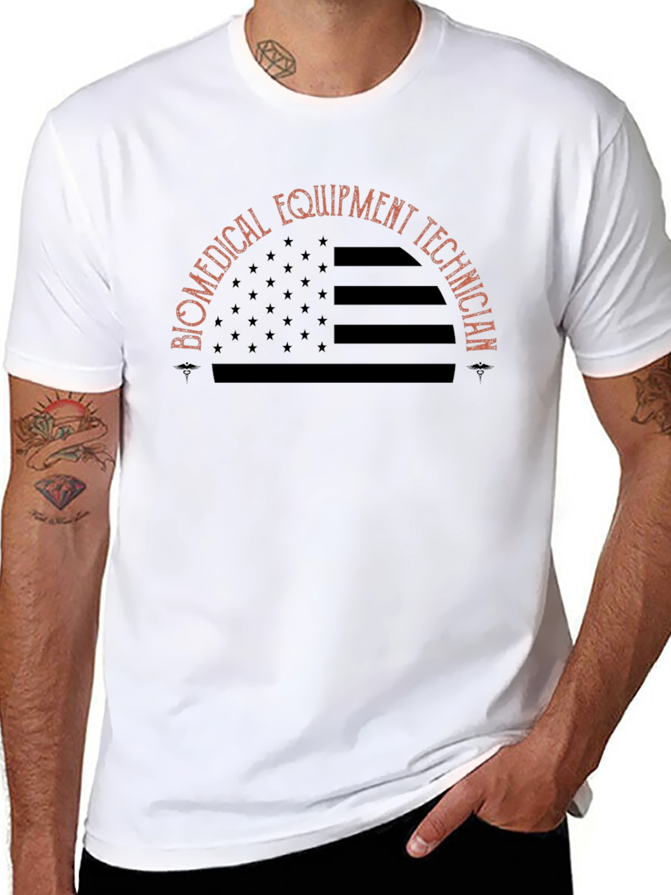 Black Biomedical Equipment Technician Flag T-Shirt view 8