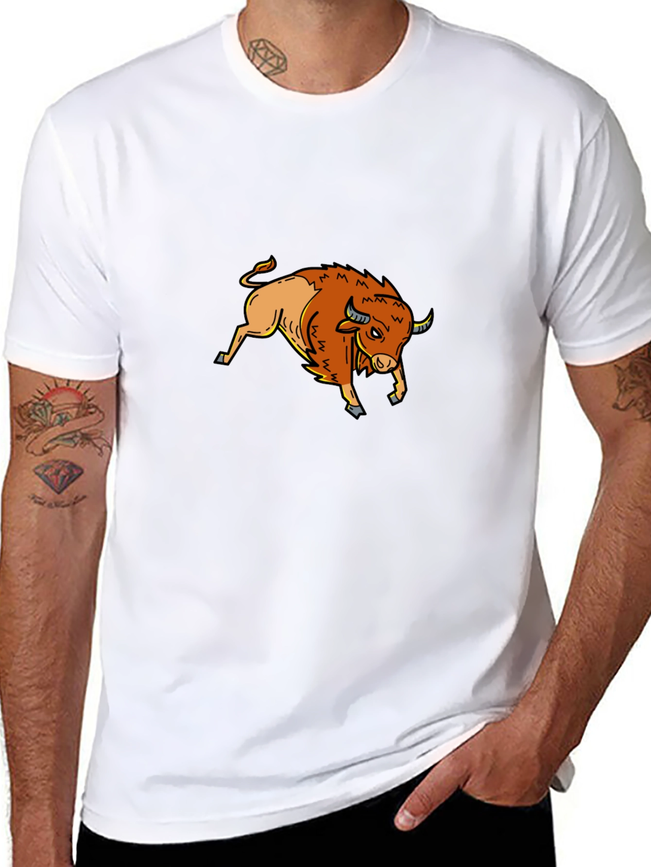 Black Cool Bull Graphic Tee - Black Cotton Shirt view 8