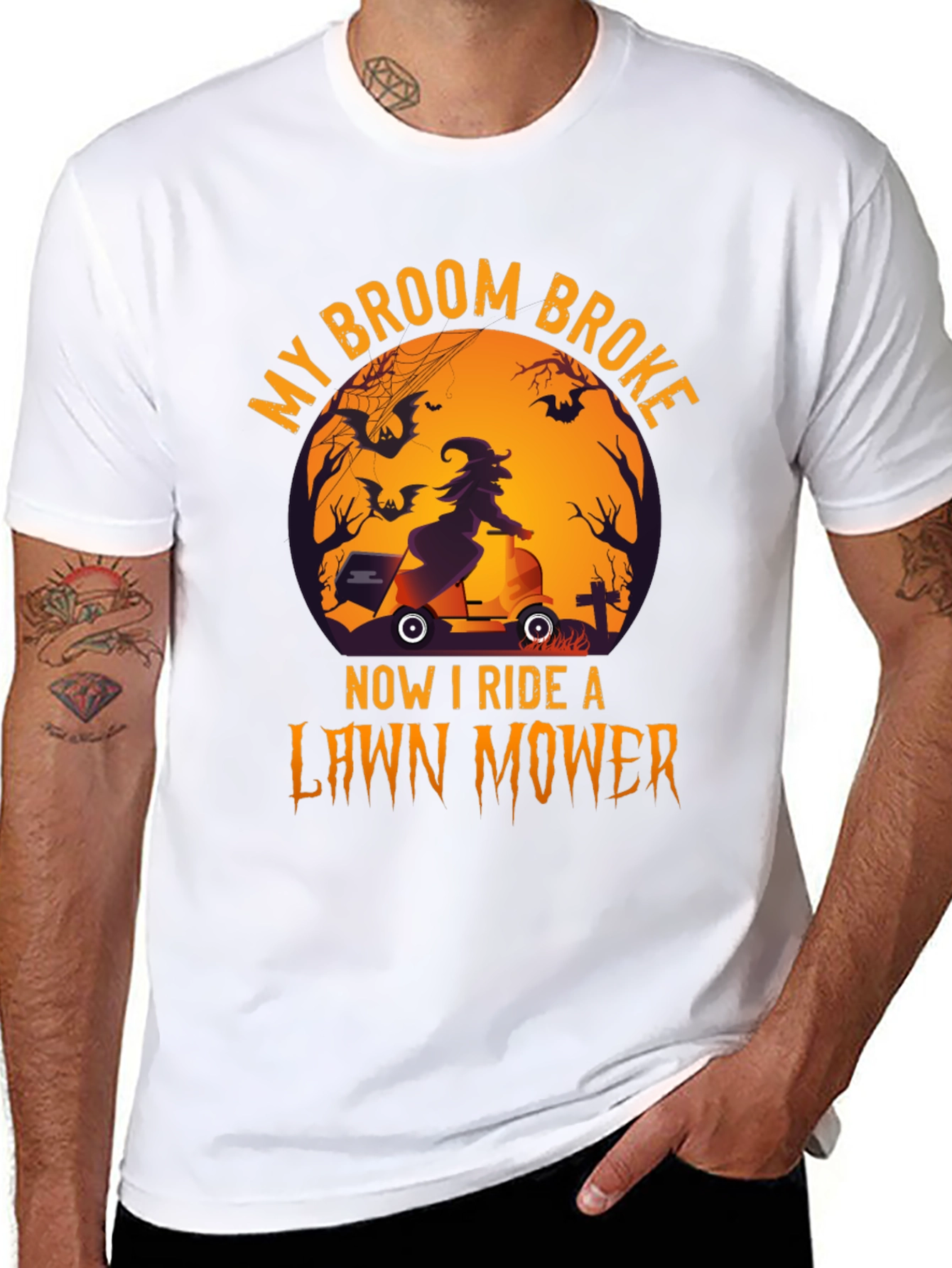 Black Halloween Witch Lawn Mower T-Shirt view 8