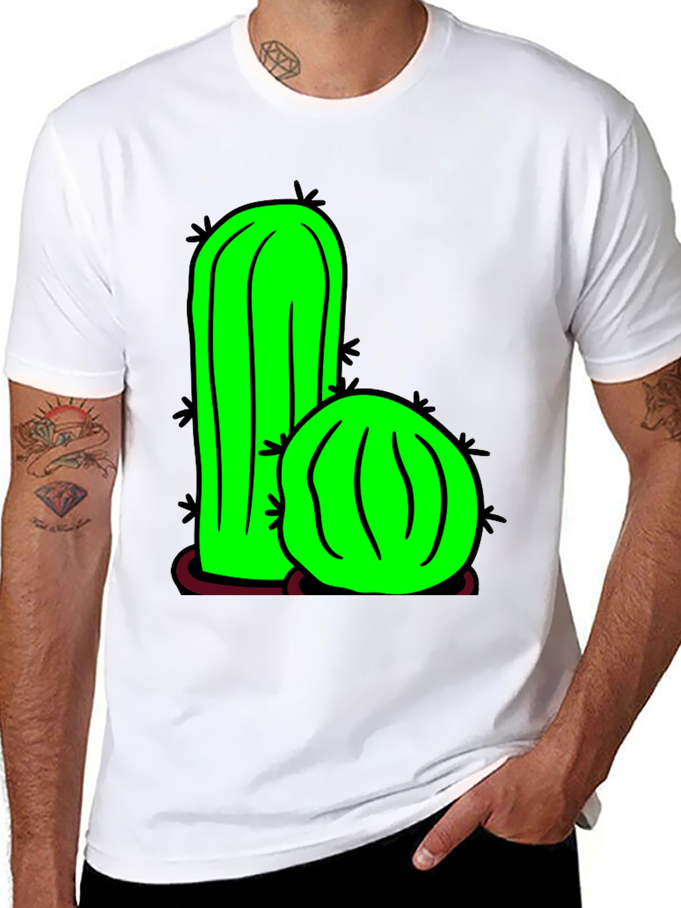 Black Cactus Graphic Tee - Fun Novelty T-Shirt view 8