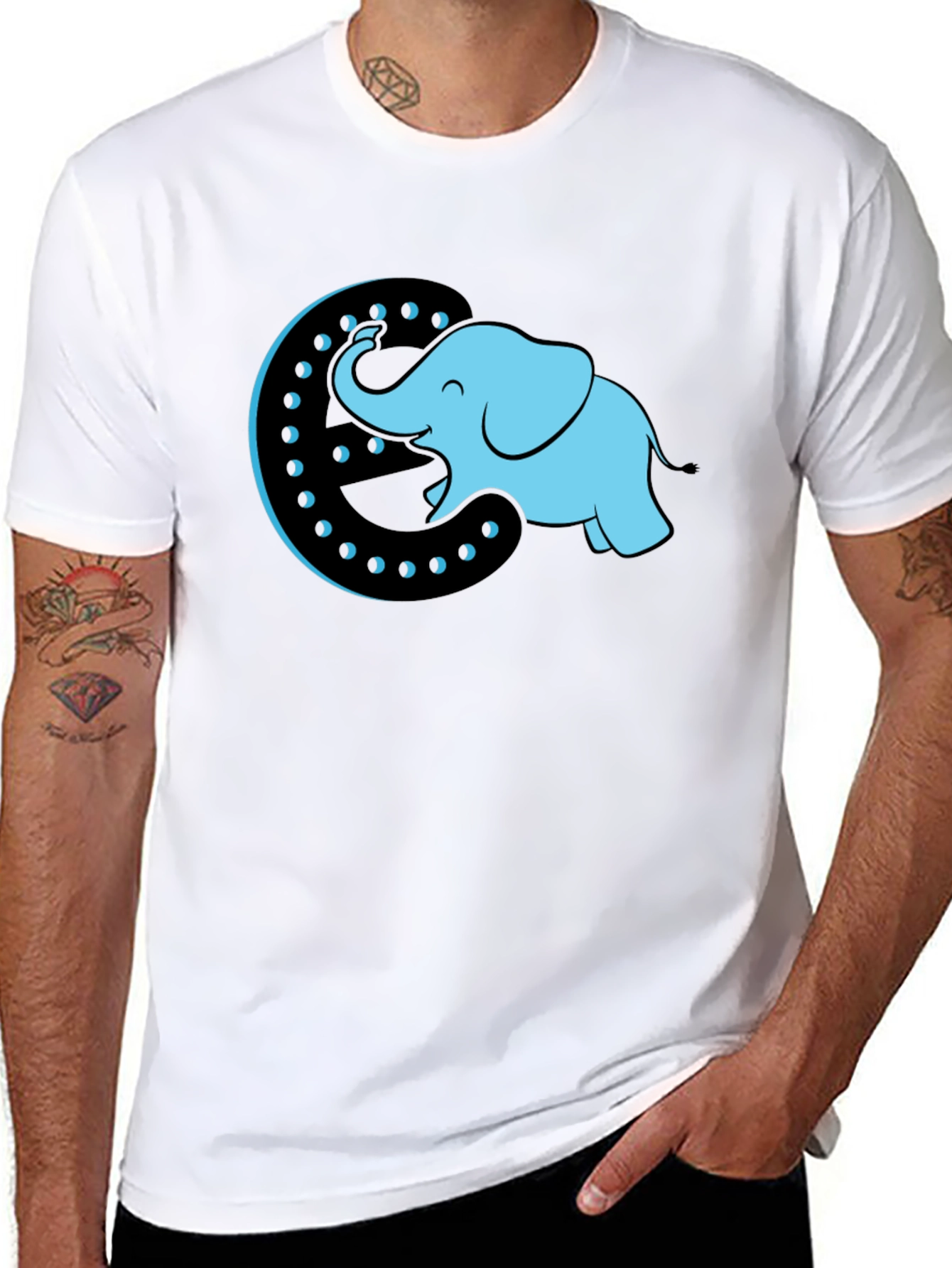 Black Elephant Moon Graphic Tee - Black Cotton T-Shirt view 8