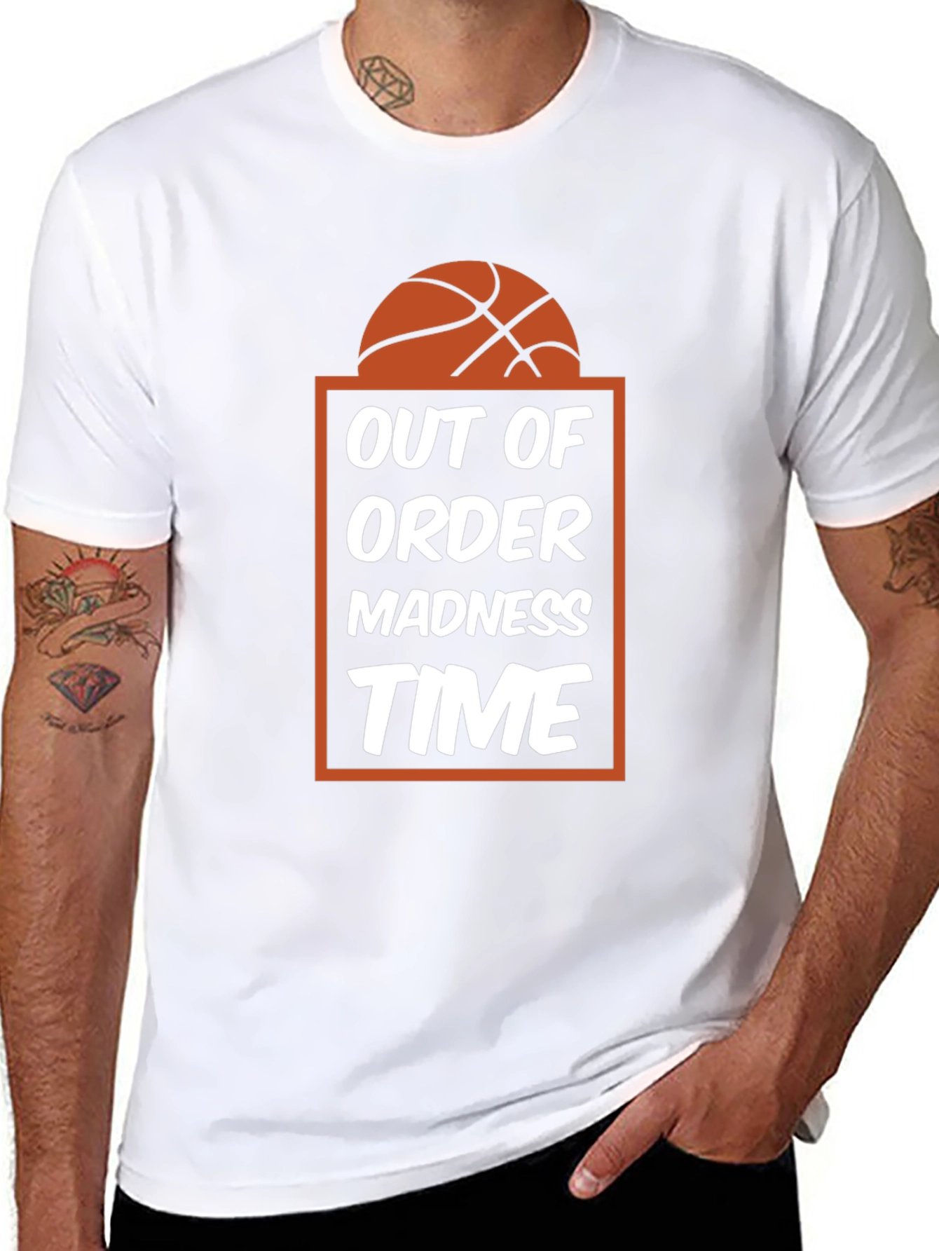 Black Out of Order Madness Time Basketball T-Shirt view 8