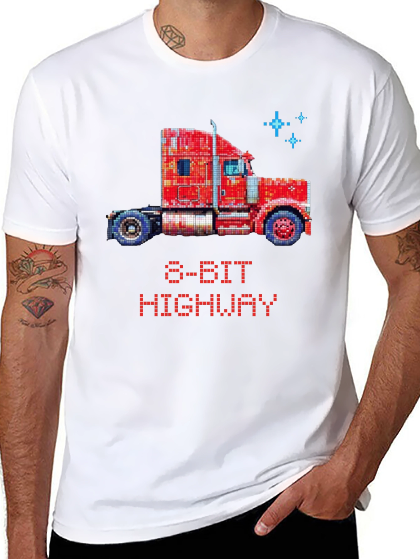 Black 8-Bit Highway Trucker T-Shirt - Retro Gaming Style view 8