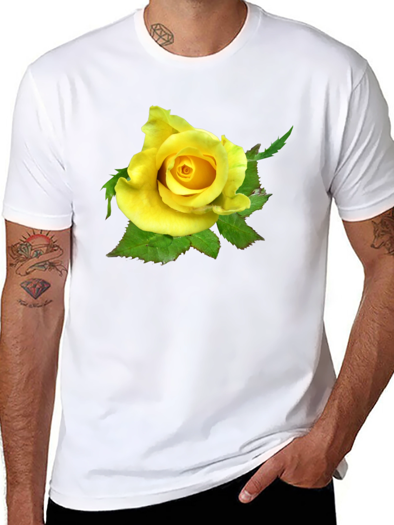 Black Yellow Rose Graphic Tee - Black Casual T-Shirt view 8