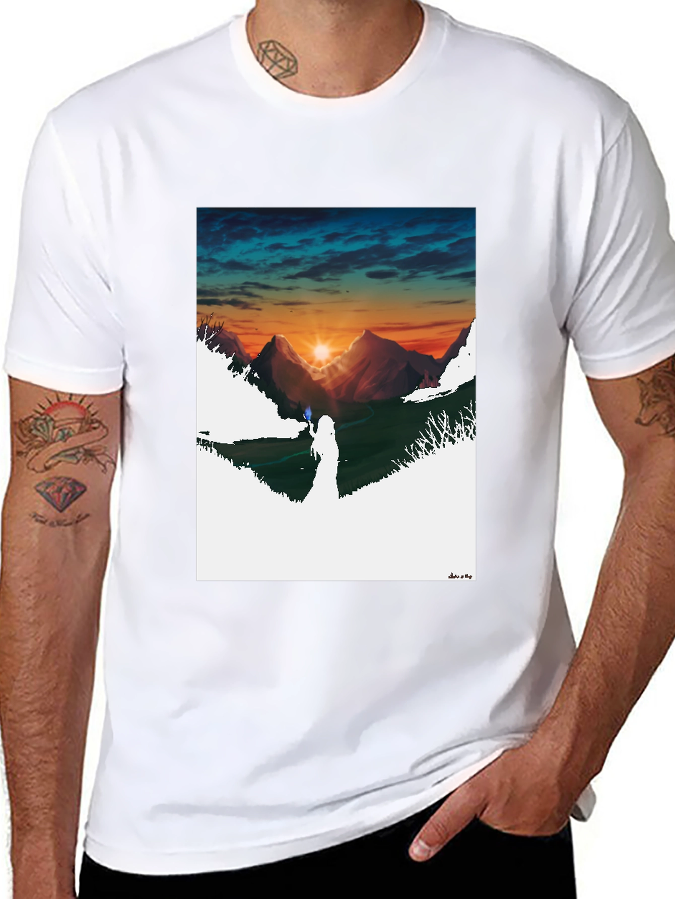 Black Sunset Mountain Graphic Tee - Stylish Black T-Shirt view 8