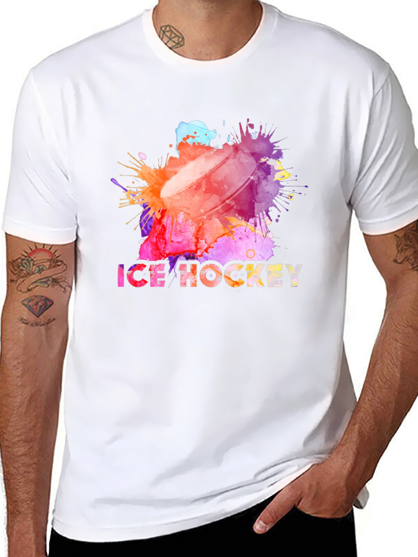 Black Watercolor Ice Hockey Graphic T-Shirt view 8