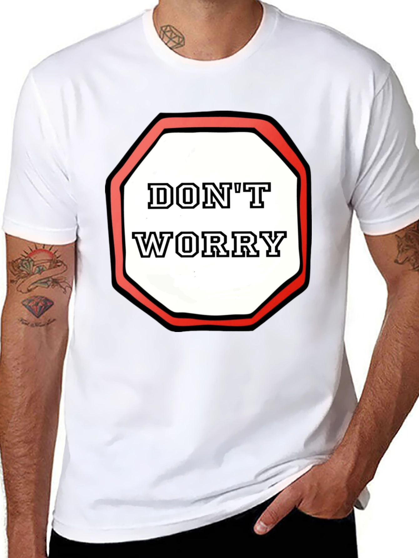 Black Don't Worry Graphic Tee - Black Cotton Comfort view 8