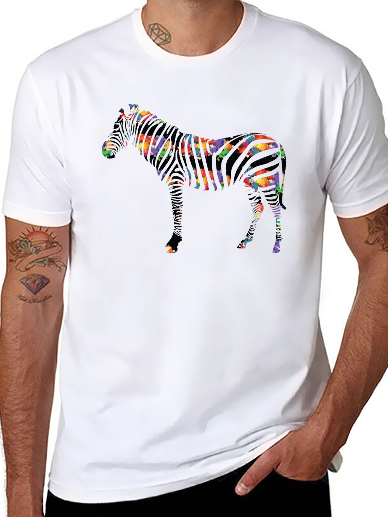 Black Stylish Zebra Graphic Black T-Shirt view 8