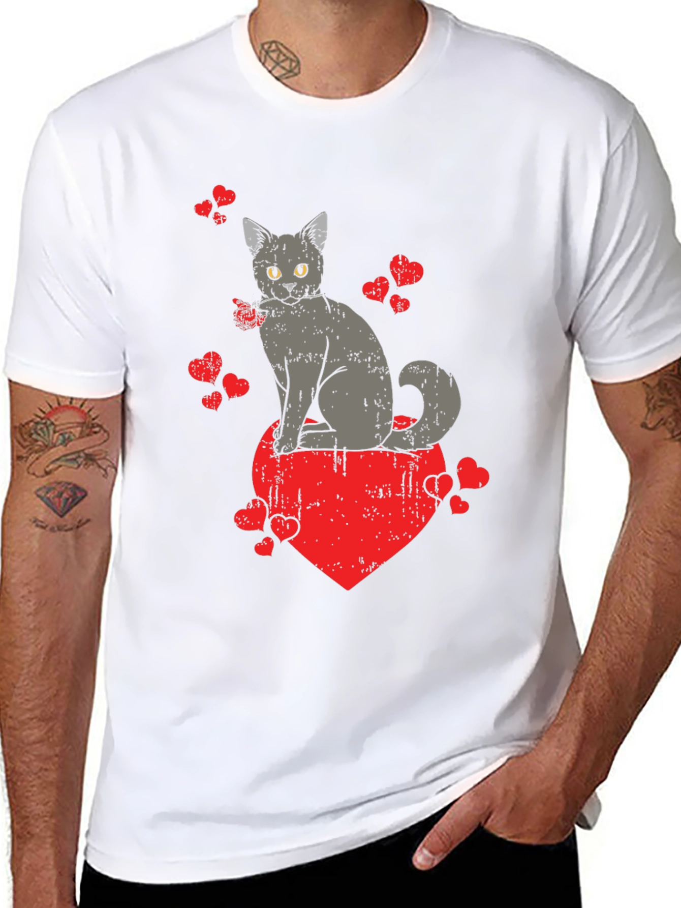 Black Cat Heart Valentine's Day Graphic T-Shirt view 8