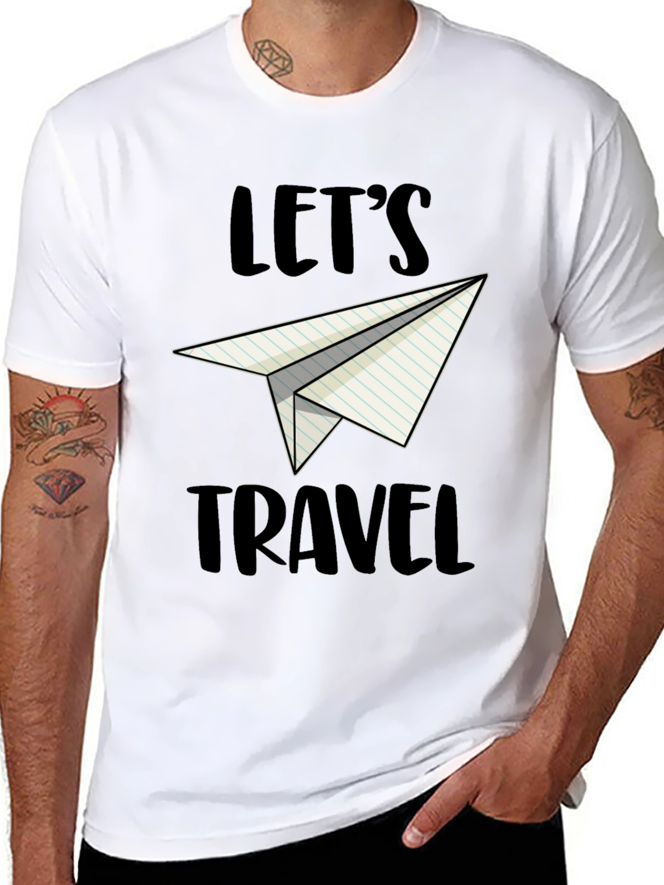 Black Let's Travel Paper Airplane Graphic Tee view 8
