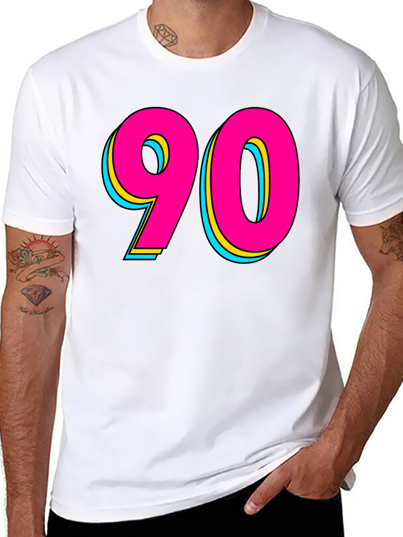 Black 90s Style Graphic Tee - Retro Neon Design view 8