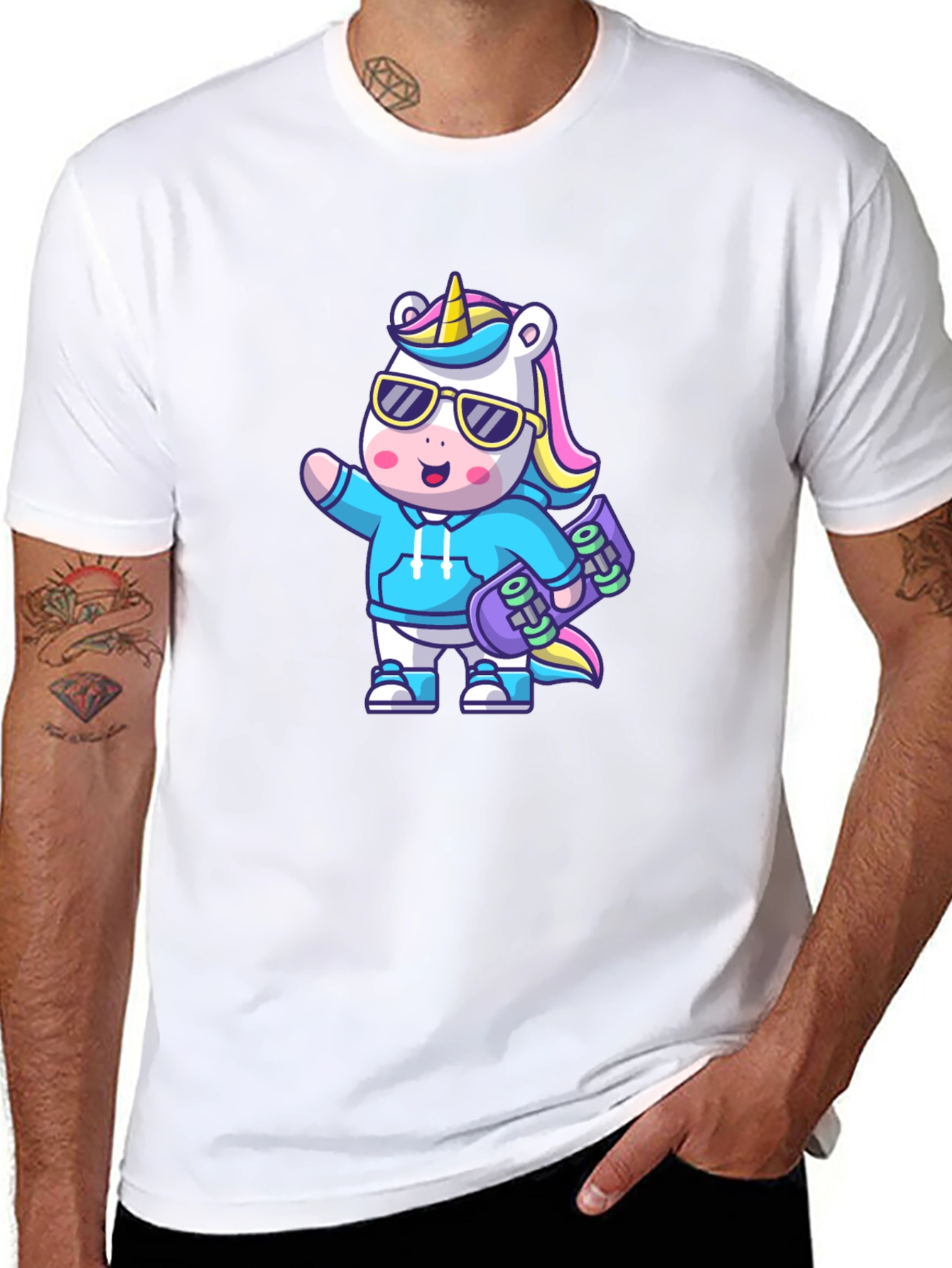 Black Cool Unicorn Skateboard T-Shirt view 8