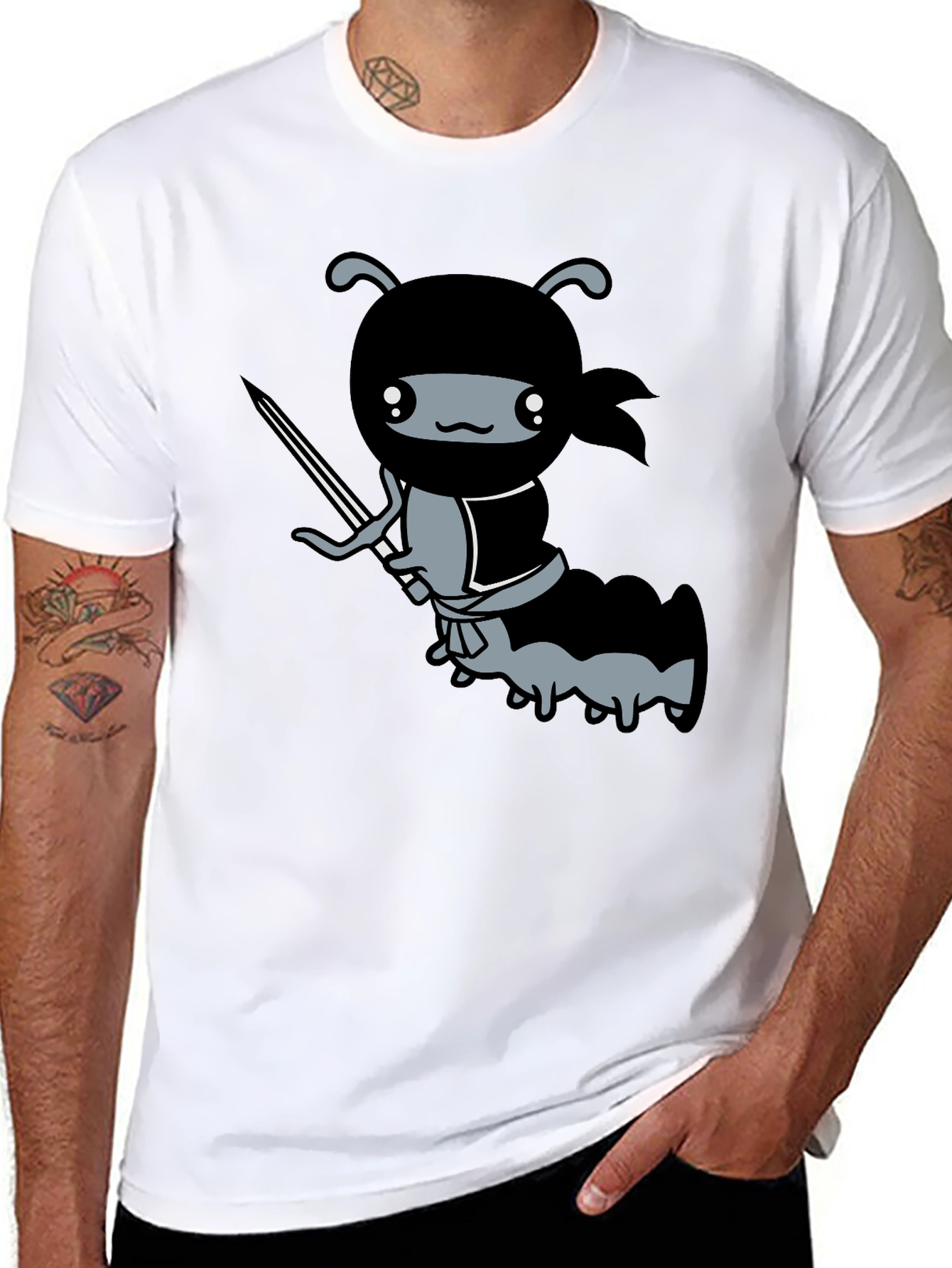 Black Ninja Caterpillar T-Shirt - Soft Cotton Tee view 8