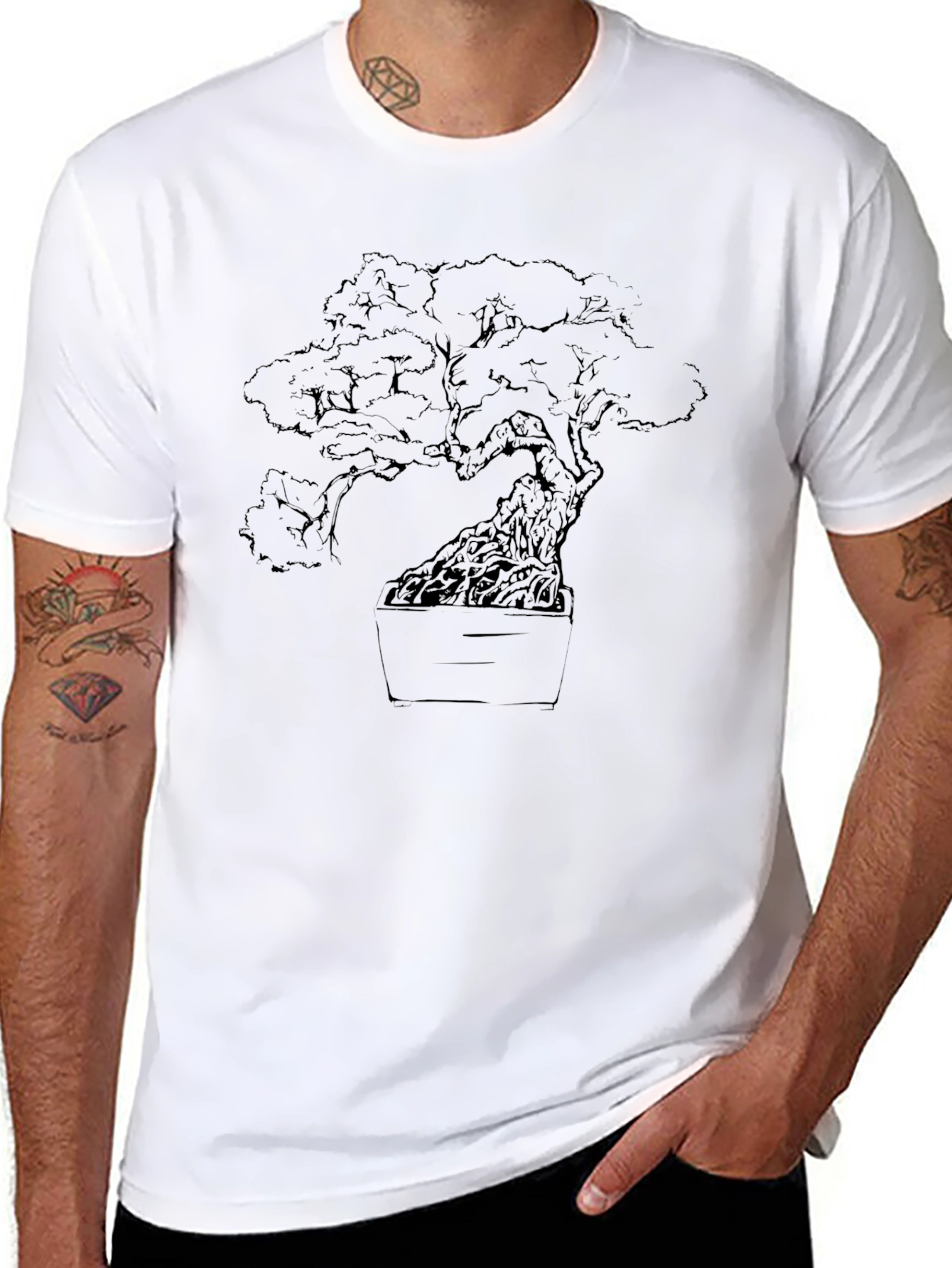 Black Bonsai Tree Graphic Tee - Stylish Men's Black T-Shirt view 8