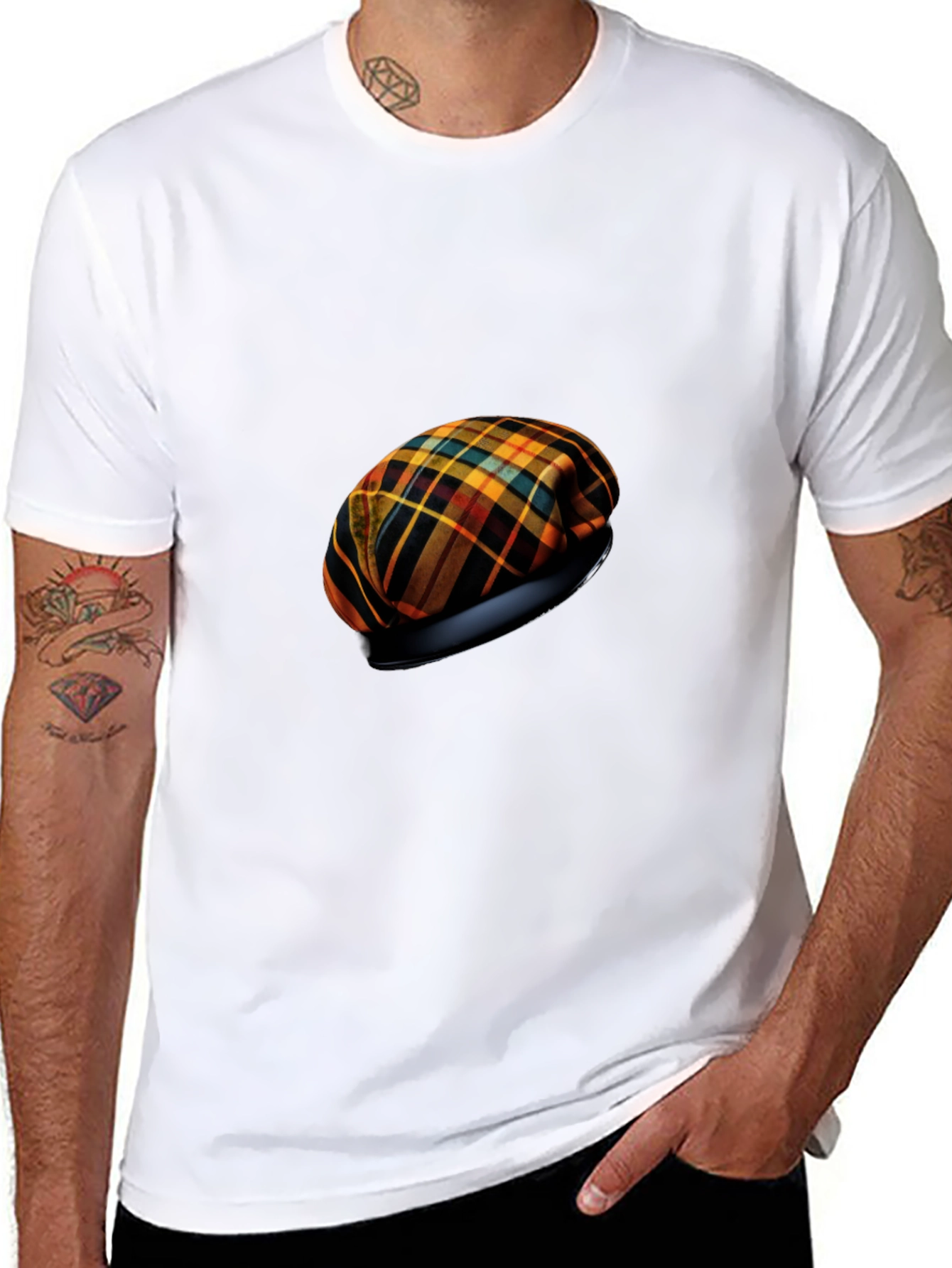 Black Stylish Tartan Beret T-Shirt view 8