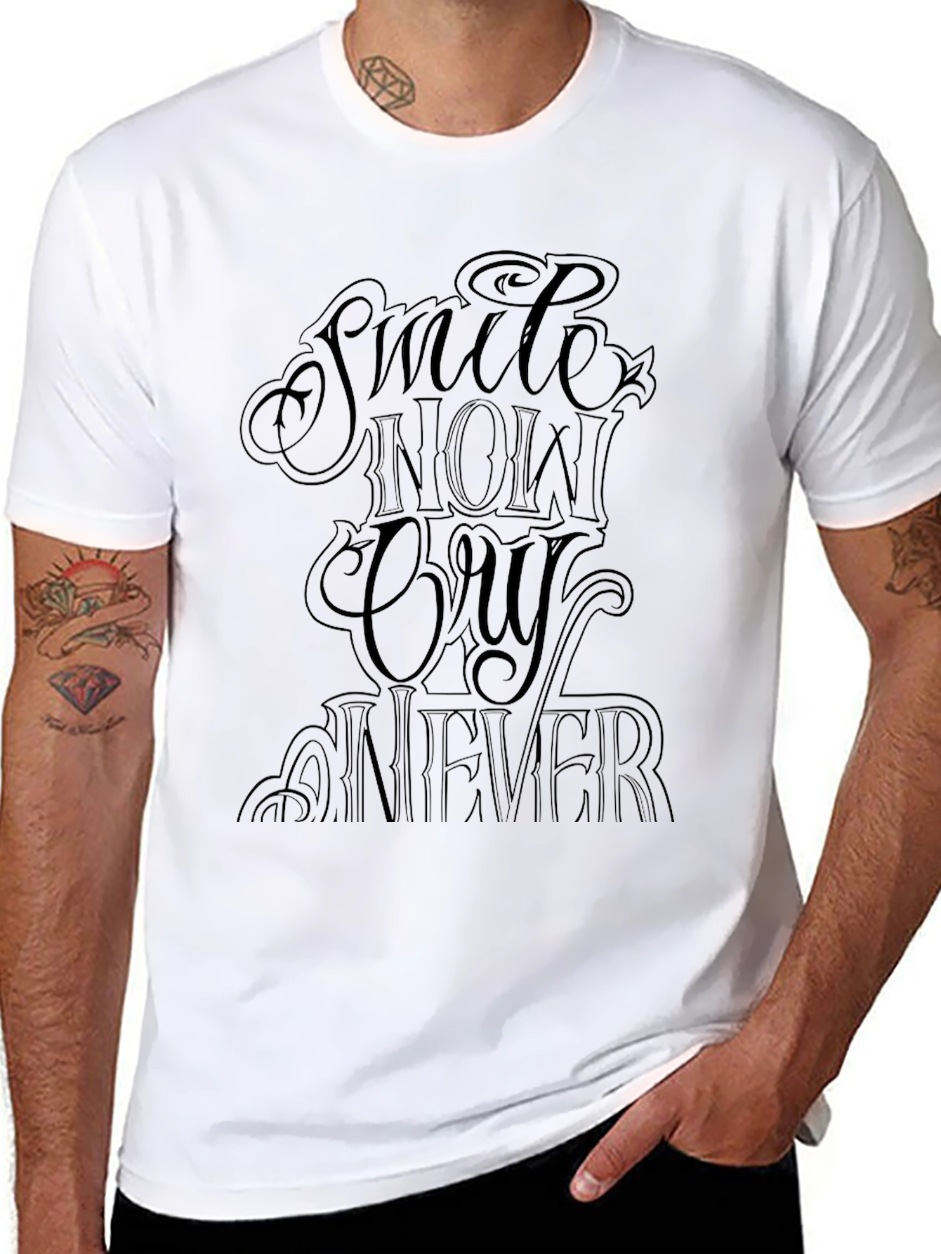 Black Smile Now Cry Never Graphic Tee - Stylish Black T-Shirt view 8