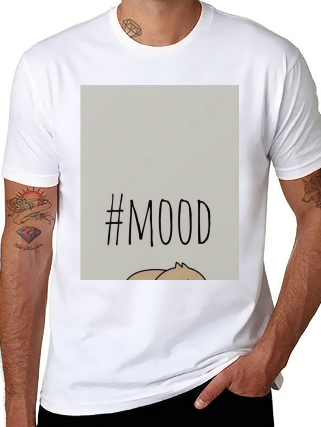 Black #MOOD Graphic Tee - Relaxed Fit, Black Cotton Blend view 8