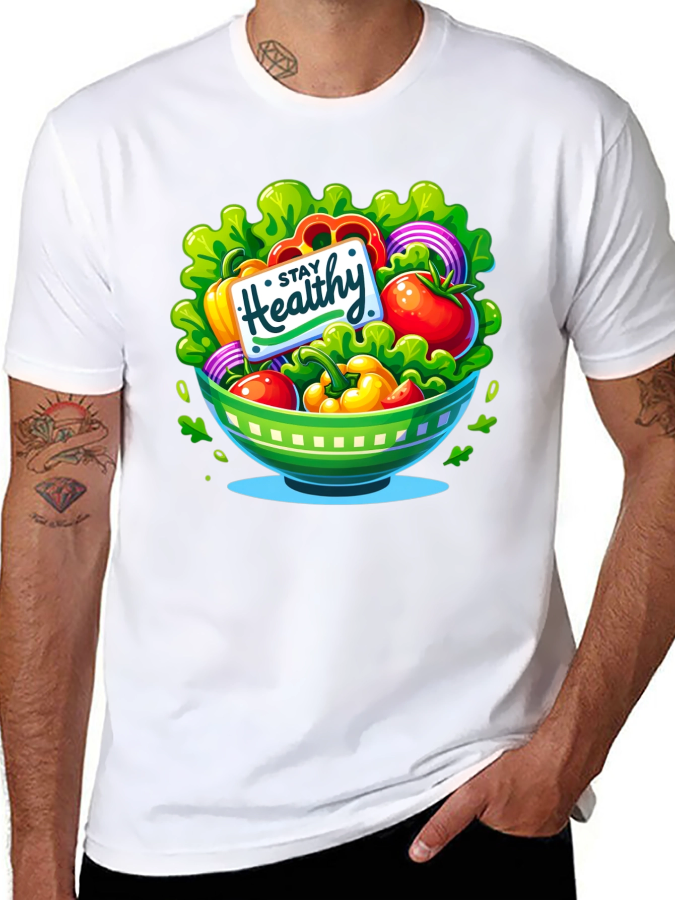 Black Stay Healthy Salad Bowl Graphic Tee view 8