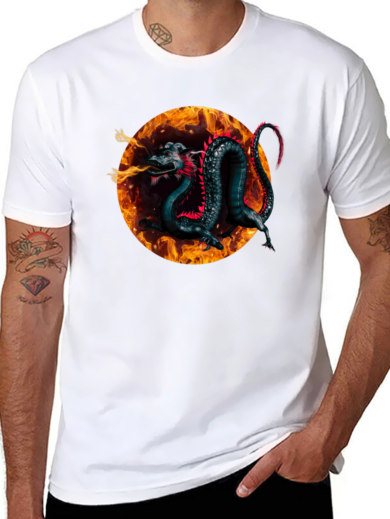 Black Fiery Dragon Graphic Black T-Shirt view 8