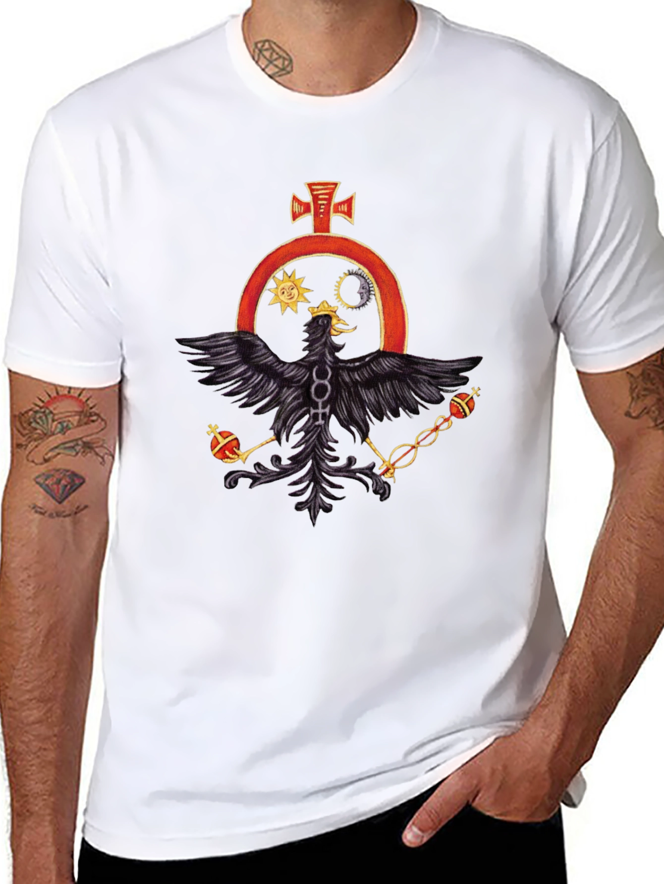 Black Black T-Shirt with Alchemical Symbol Eagle Design view 8