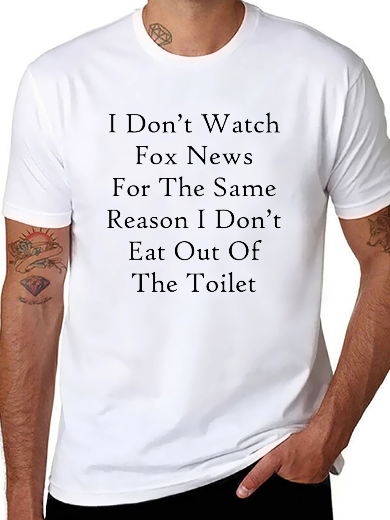 Black Humorous I Don't Watch Fox News Graphic T-Shirt view 8