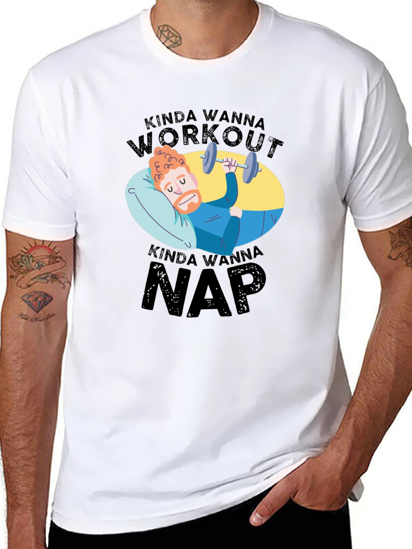 Black Kinda Wanna Workout Kinda Wanna Nap Funny T-Shirt view 8