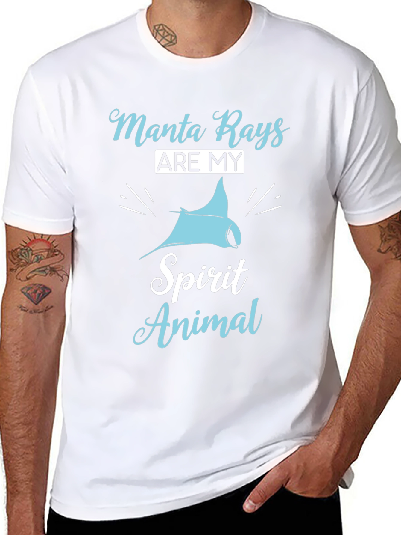 Black Manta Ray Spirit Animal Graphic T-Shirt - Black Cotton view 8