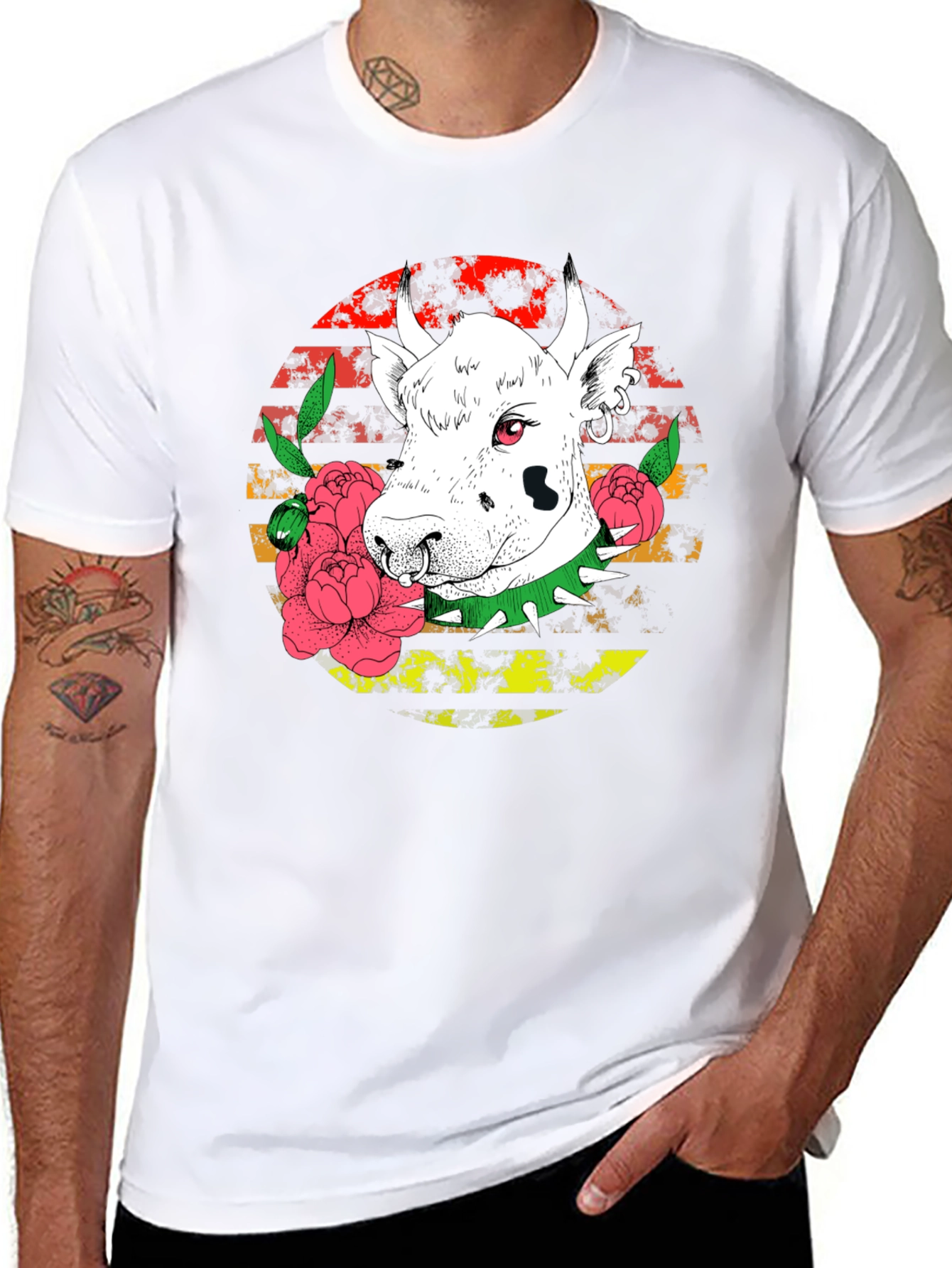 Black Edgy Cow Graphic Tee - Punk Rock Style view 8