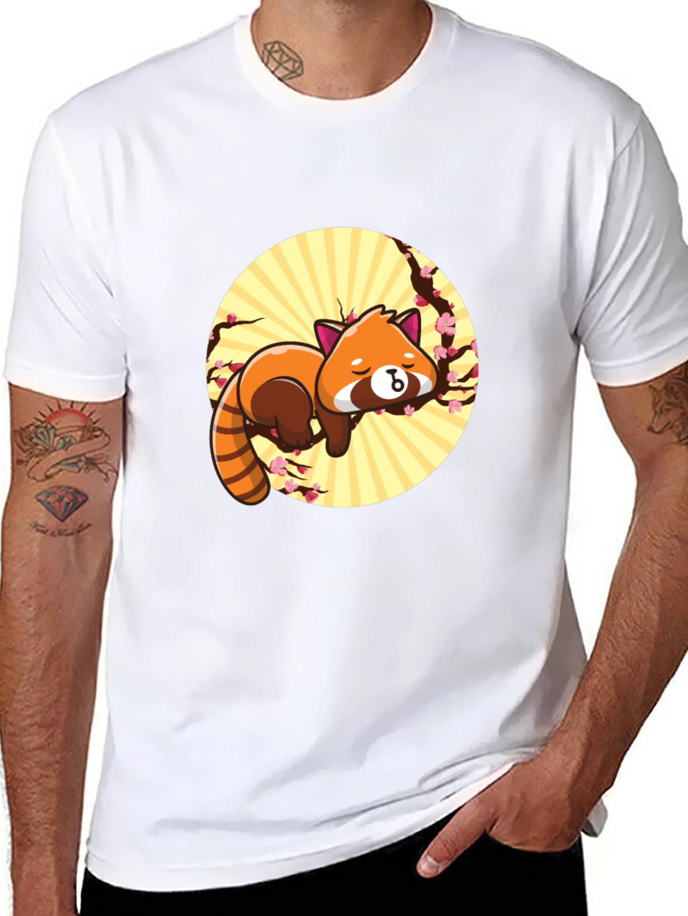 Black Cute Red Panda T-Shirt - Relaxed Graphic Tee view 8