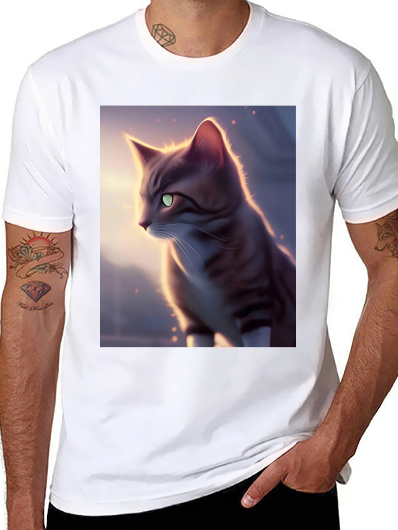 Black Artistic Cat Graphic Black T-Shirt view 8