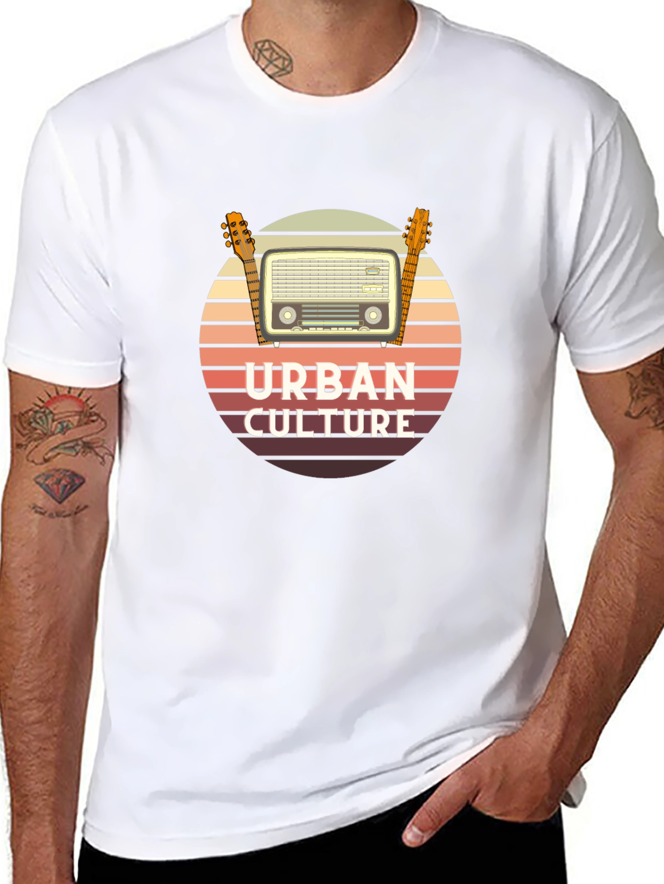 Black Urban Culture Retro Radio & Guitar T-Shirt view 8