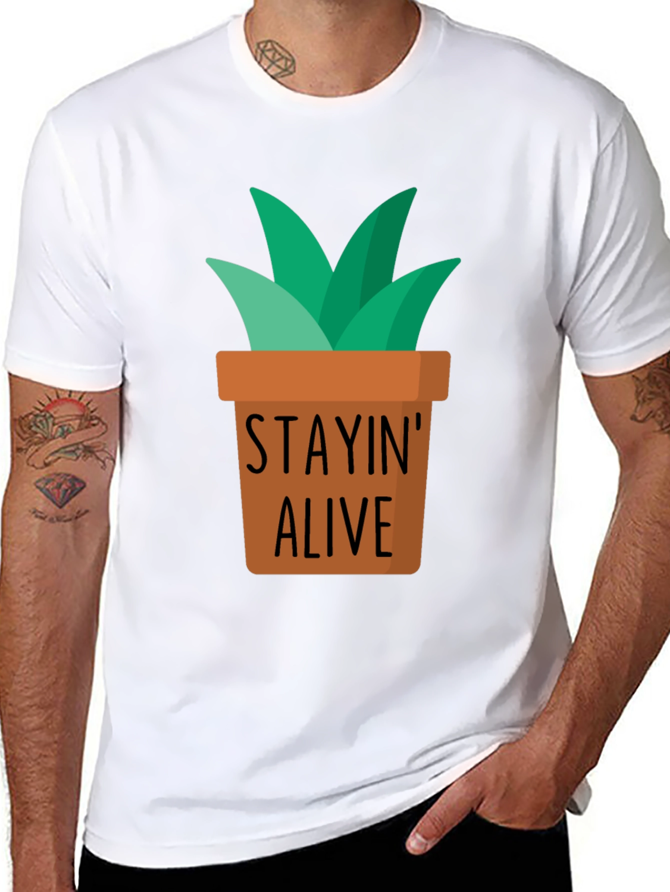 Black Stayin' Alive Plant Graphic T-Shirt view 8