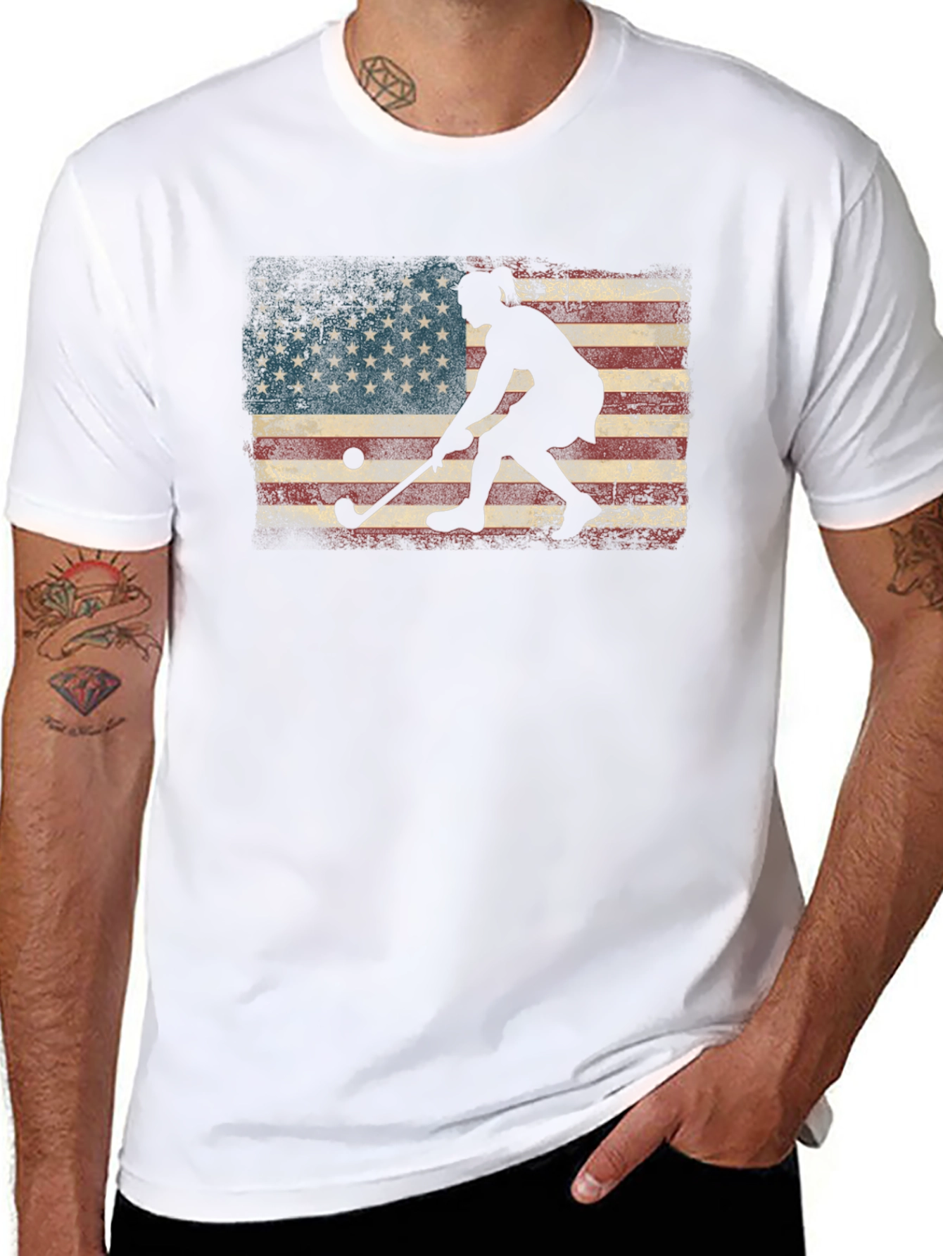 Black American Flag Field Hockey T-Shirt view 8