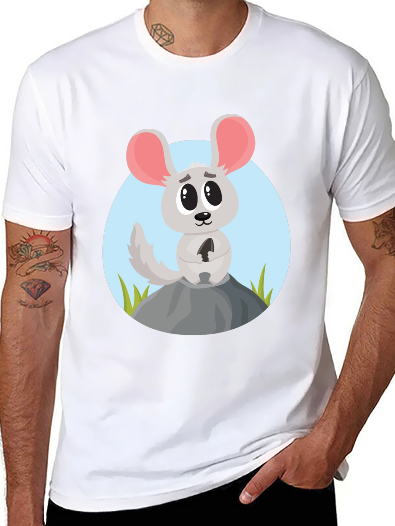 Black Cartoon Mouse Graphic Tee - Cute Animal Design Shirt view 8
