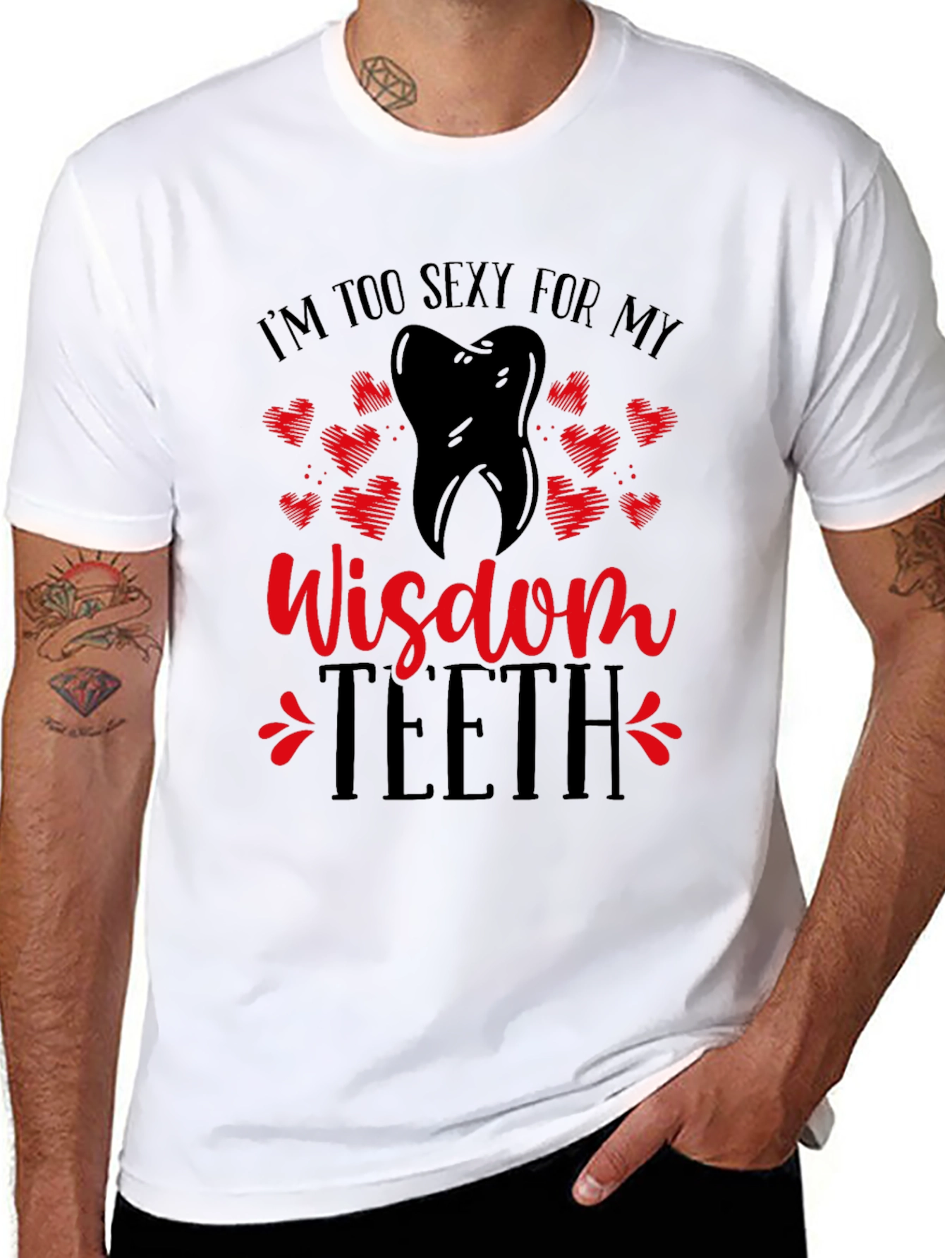 Black Funny Wisdom Teeth T-Shirt - I'm Too Sexy view 8