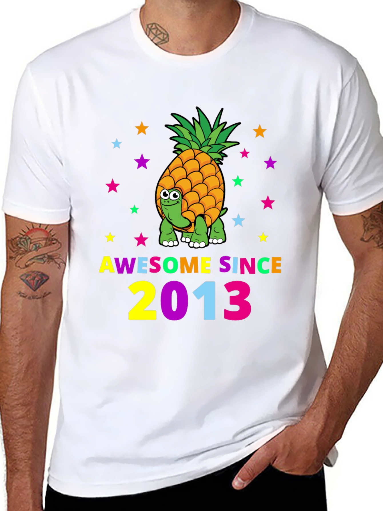 Black Awesome Since 2013 Pineapple Turtle Graphic T-Shirt view 8