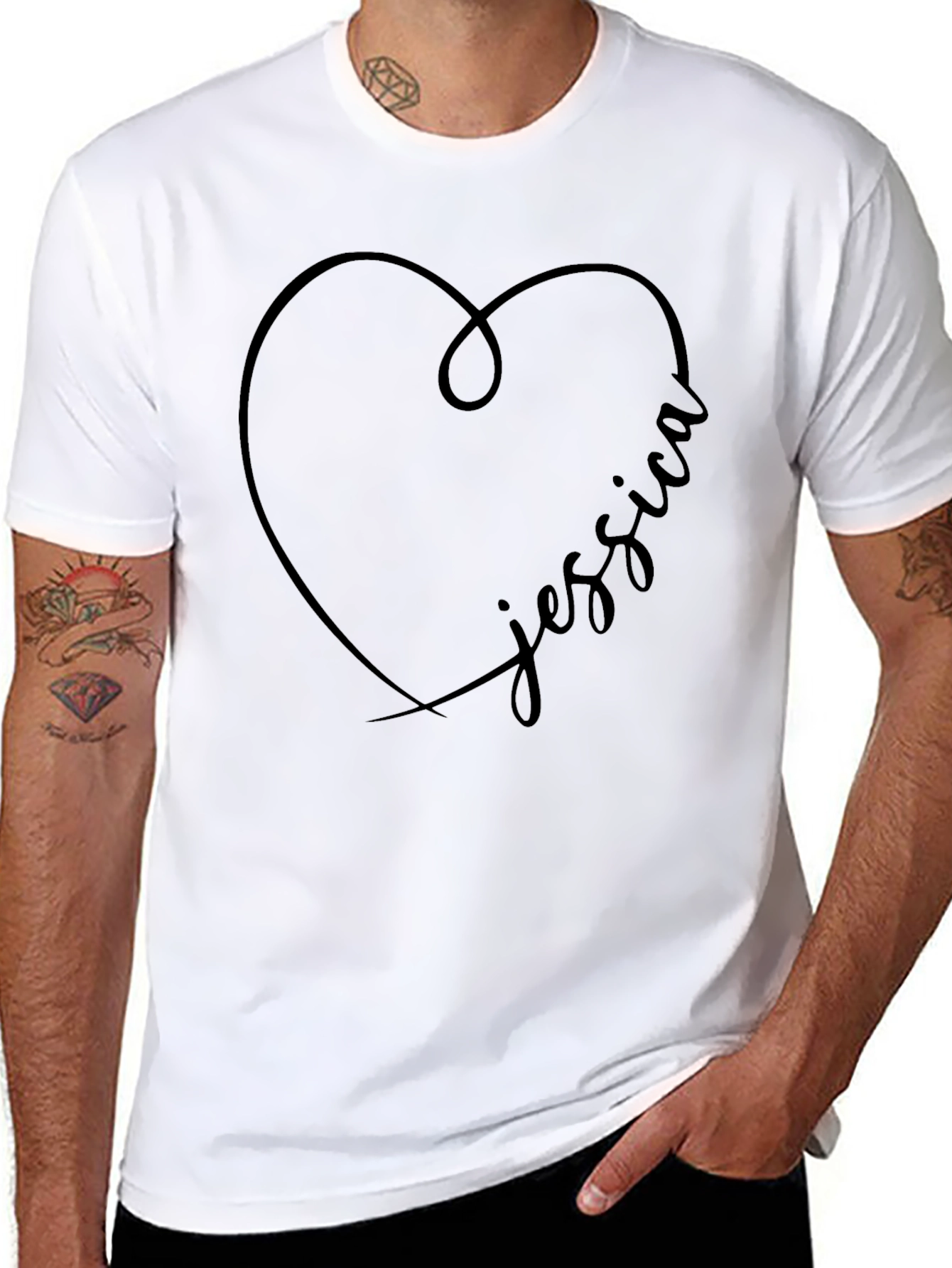 Black Personalized Jessica Heart T-Shirt - Black view 8