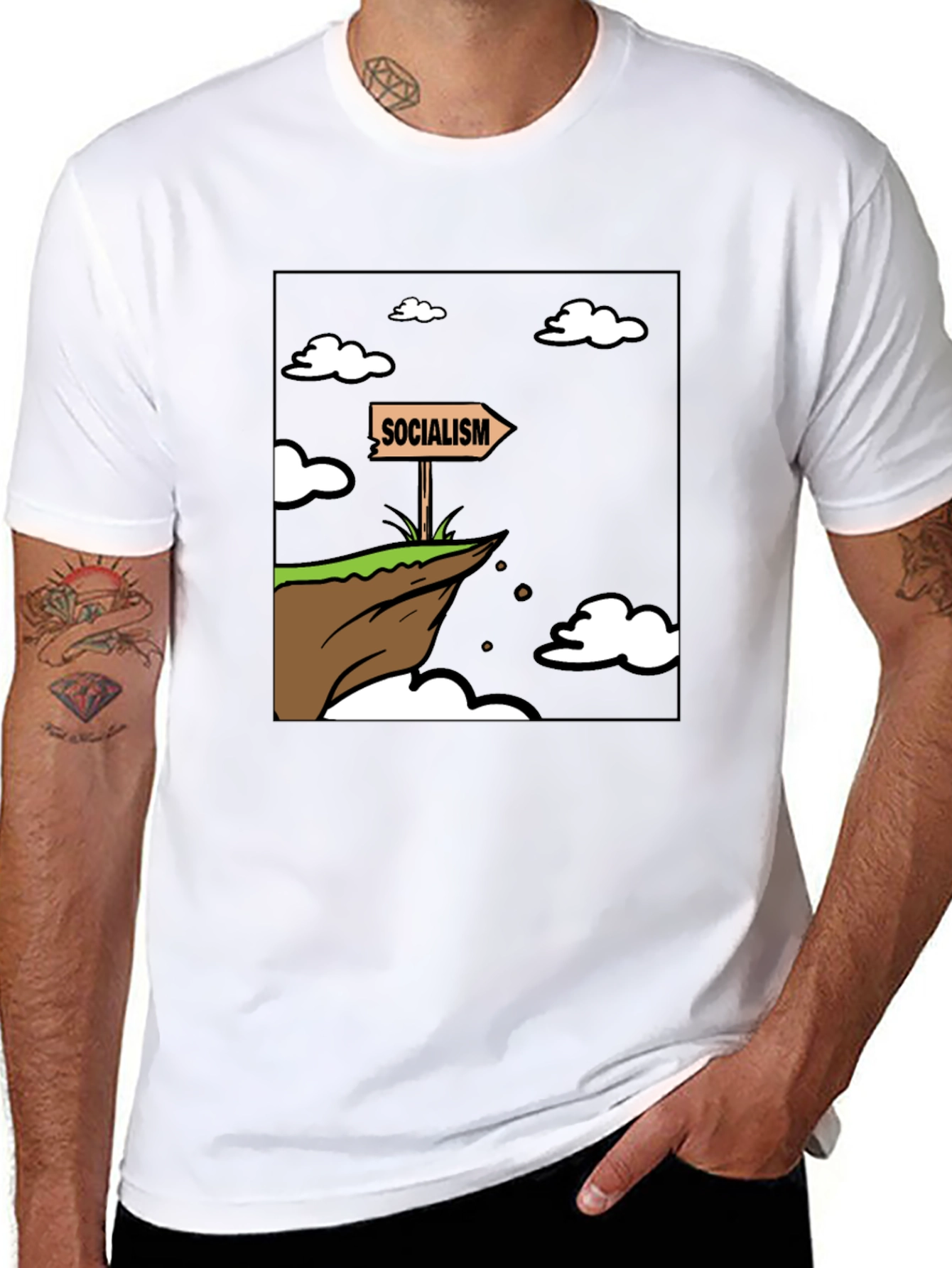 Black Socialism Cliff Edge Humor Graphic Tee view 8