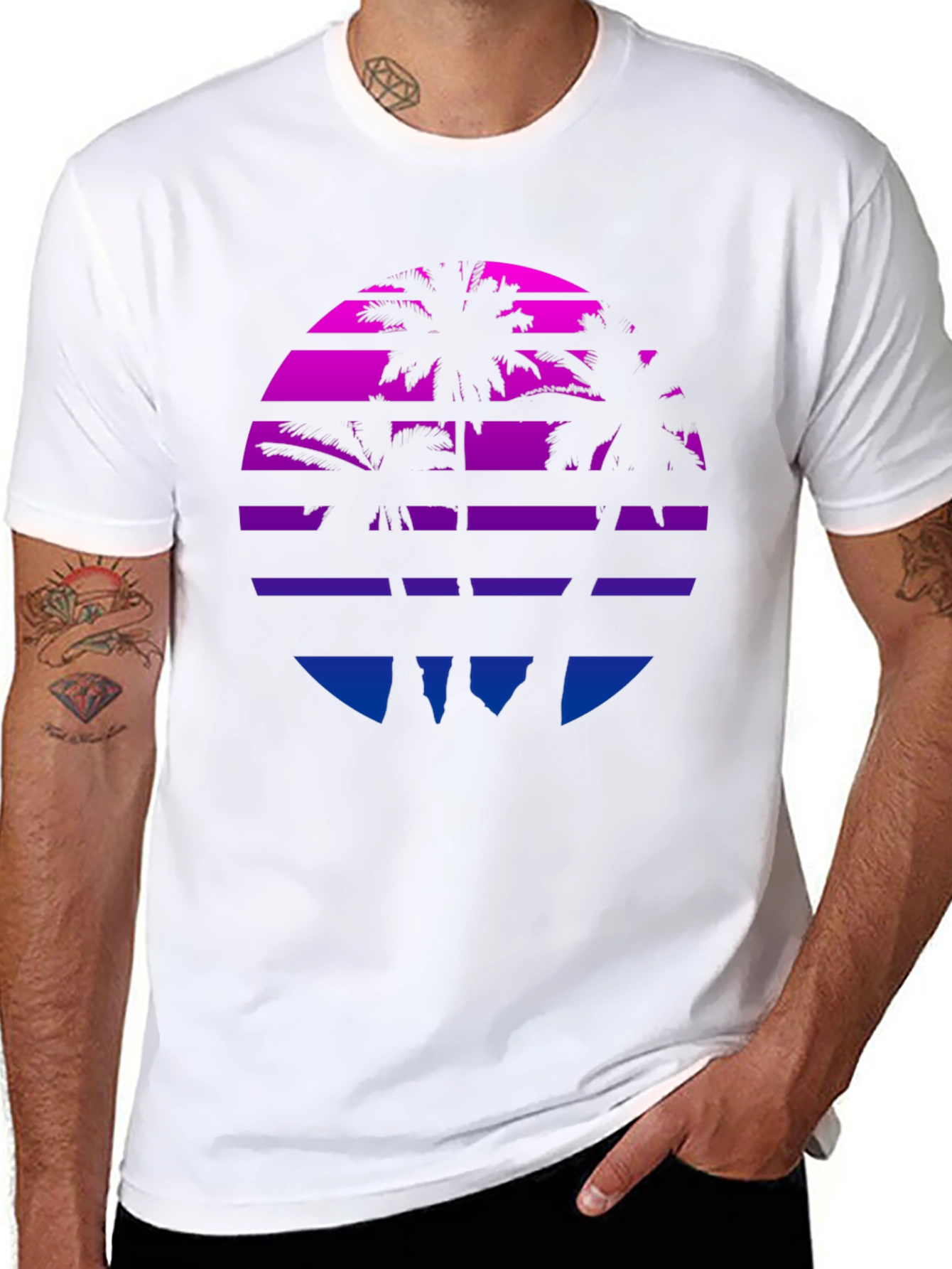 Black Retro Sunset Palm Tree Graphic Tee - Black view 8