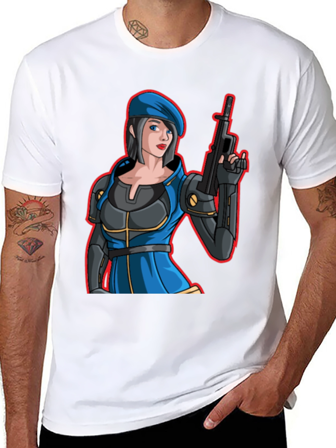 Black Cartoon Soldier Woman T-Shirt view 8