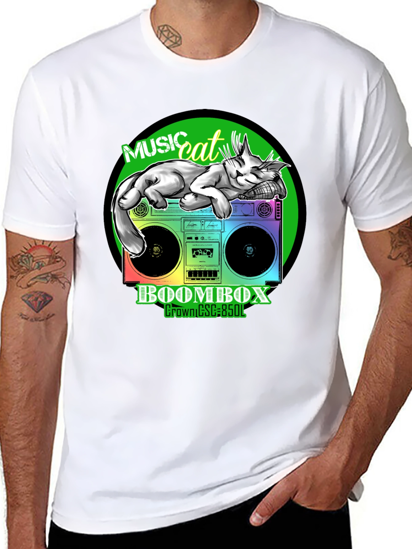 Black Music Cat Boombox Graphic Tee view 8