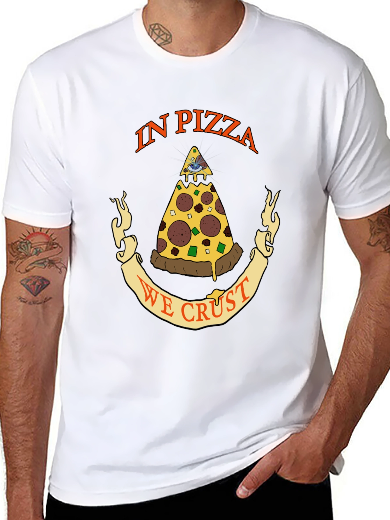 Black Pizza Graphic Tee - "In Pizza We Crust" Black Cotton T-Shirt view 8