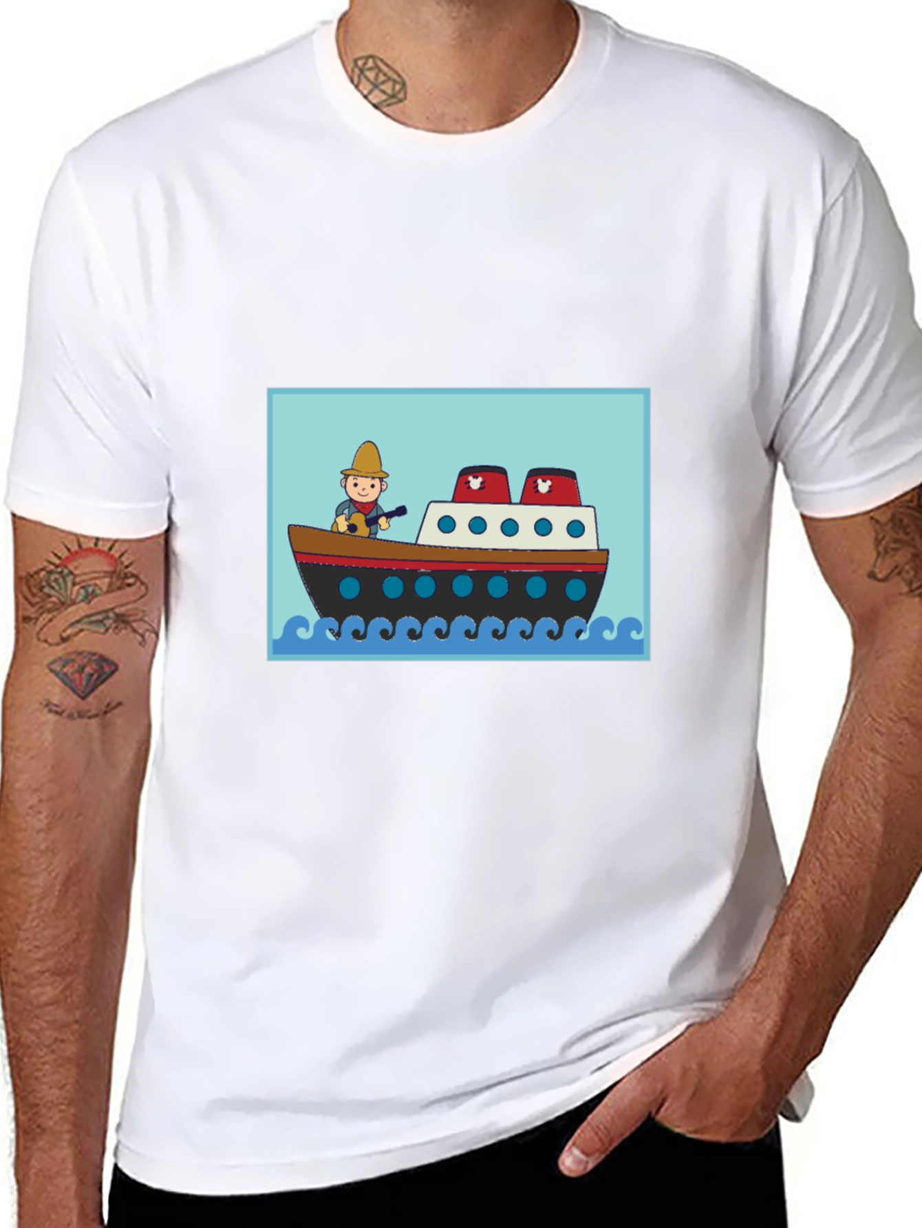 Black Cartoon Ship T-Shirt - Novelty Graphic Tee view 8