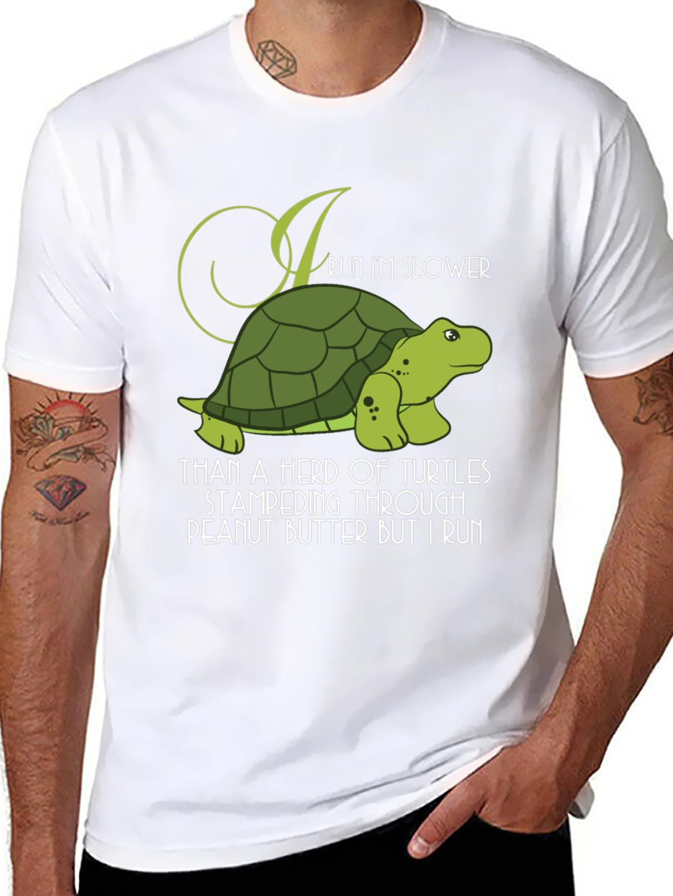 Black Funny Turtle Run Slower T-Shirt - Novelty Graphic Tee view 8