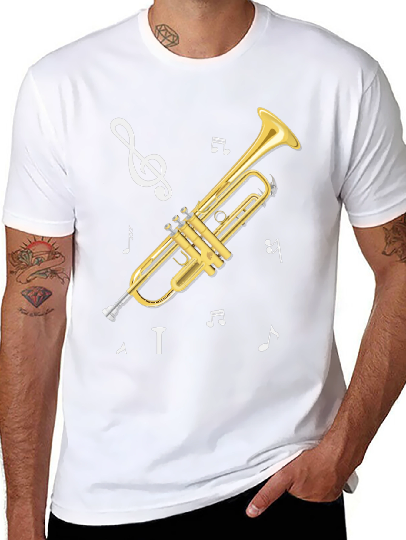 Black Trumpet Musical Notes Graphic T-Shirt view 8
