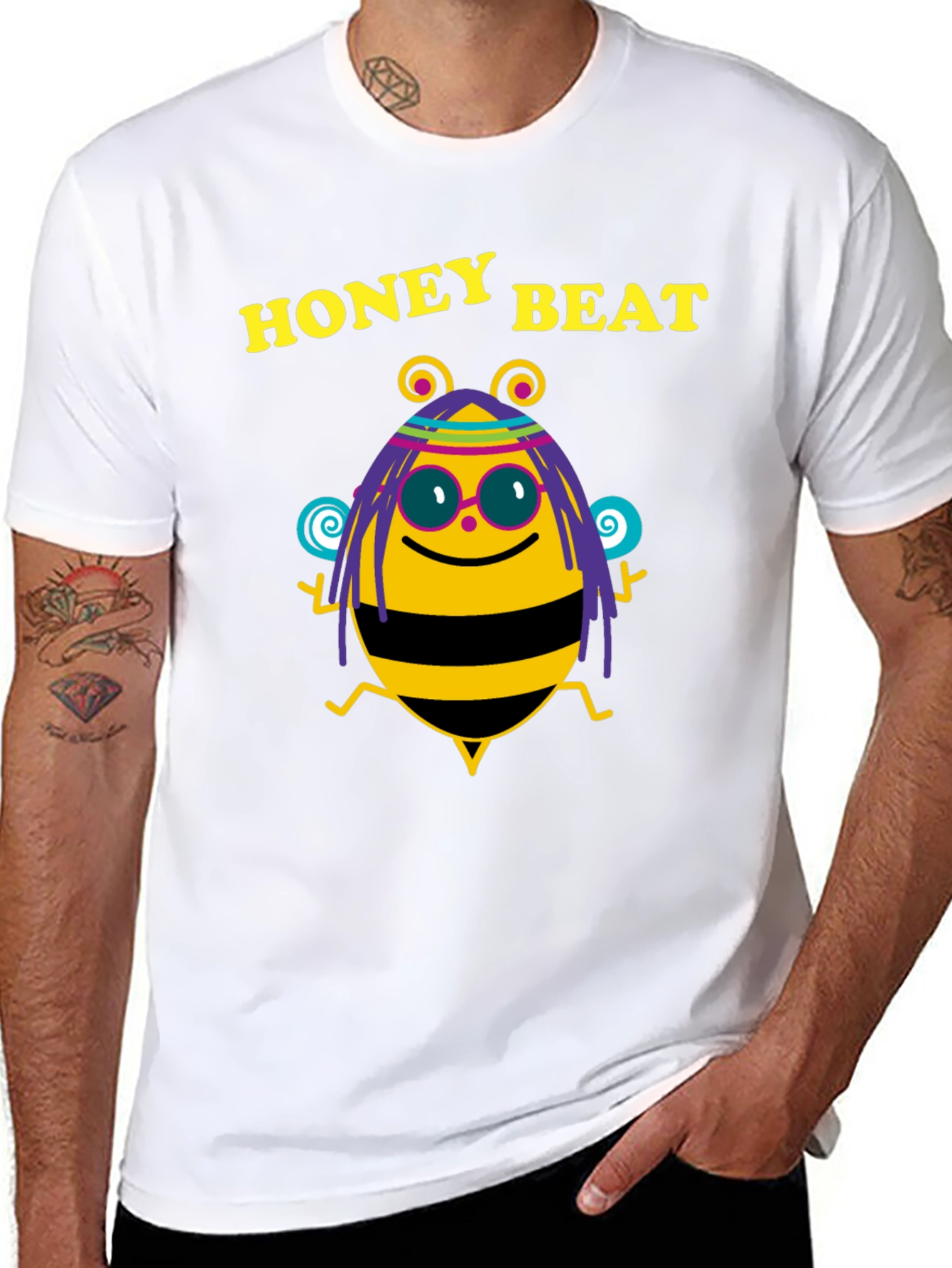 Black Honey Beat Bee Graphic Black T-Shirt view 8