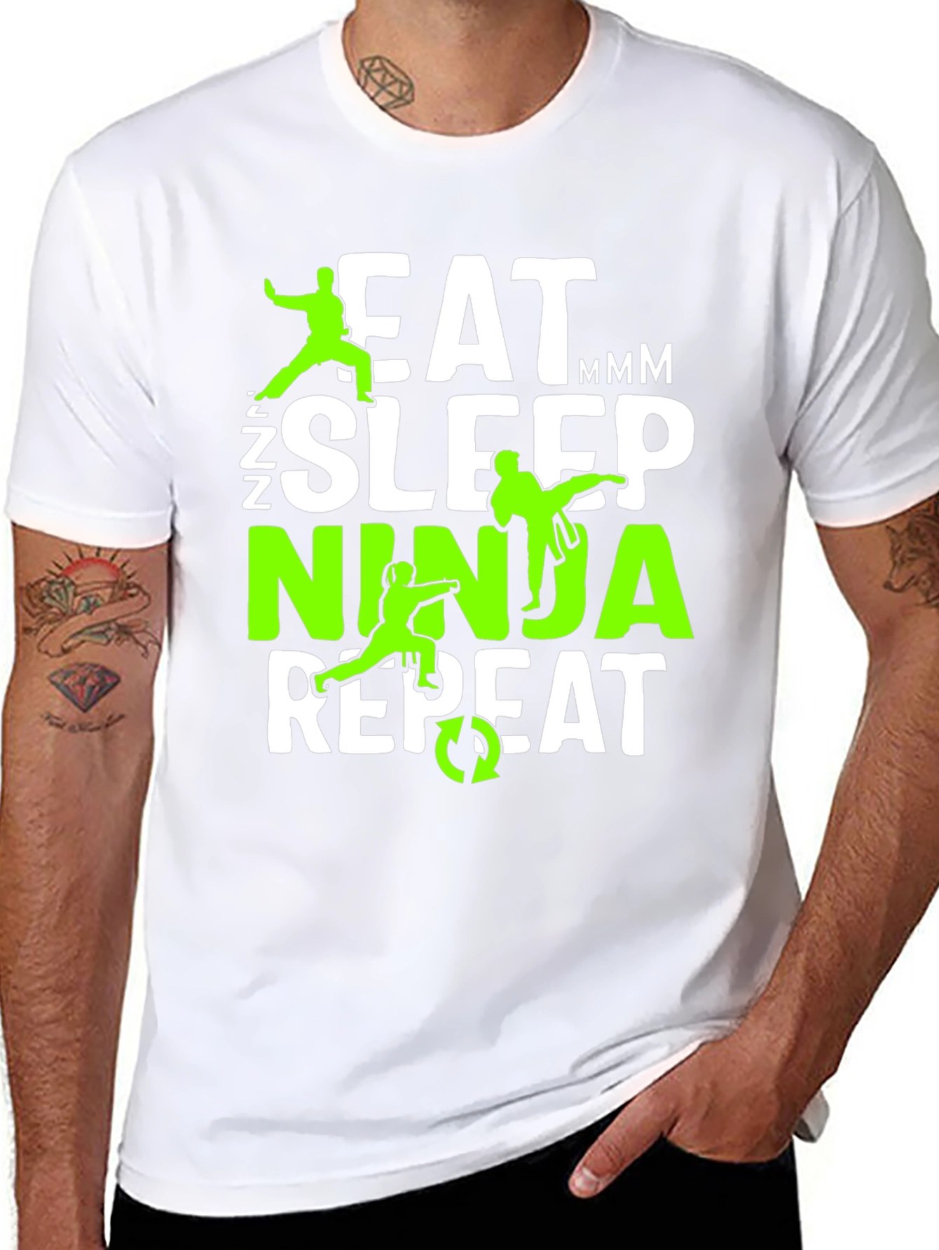Black Eat Sleep Ninja Repeat Graphic Tee view 8